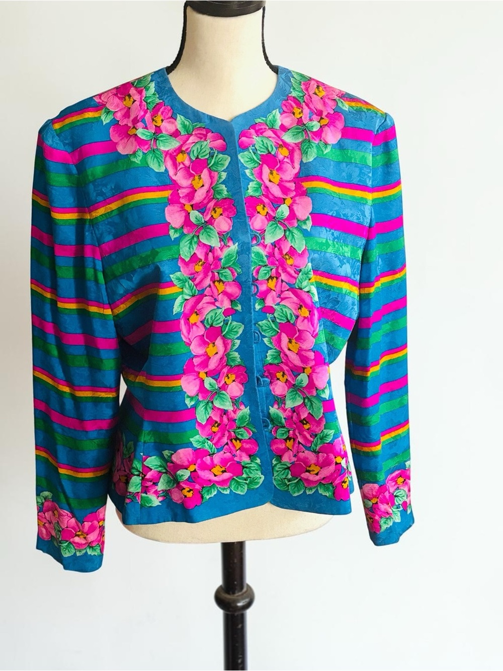 Talbots Vibrant Floral Stripe Vintage-Style Sink Blouse/Jacket